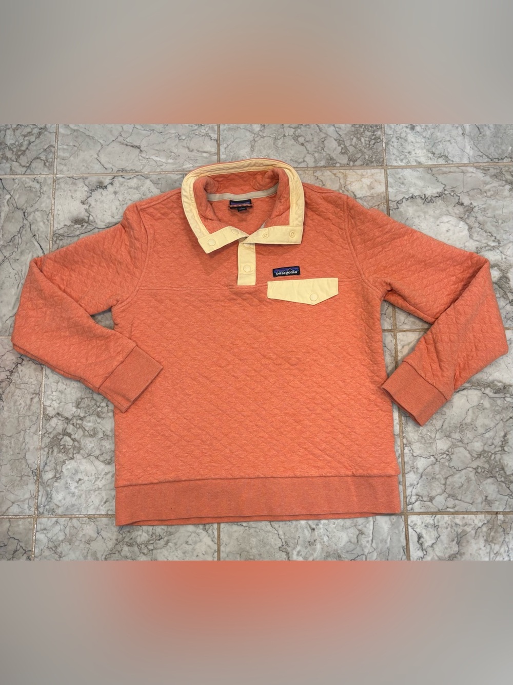 Patagonia Women’s Size Small Organic Cotton Quilt Snap-T Pullover Orange Apricot